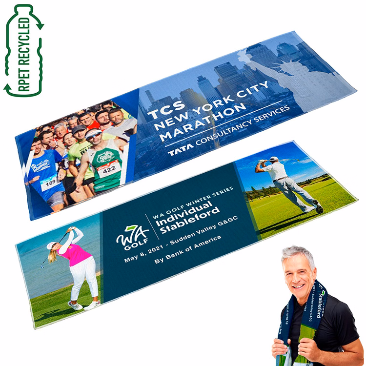 "THE WHITAKER" Full Color Sublimation Recycled RPET Cooling Towel – 12" W x 32" H