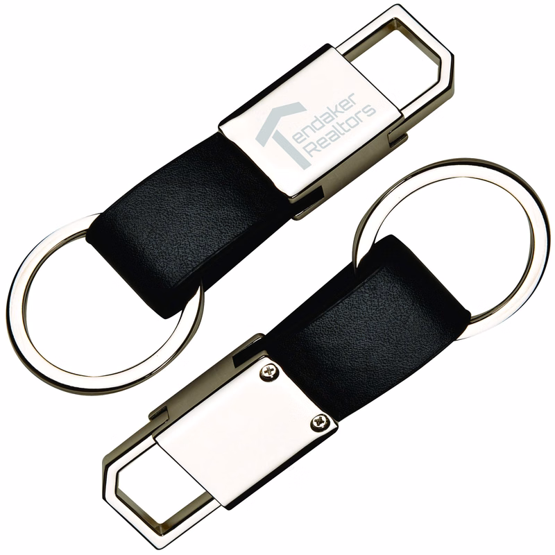 Black Leatherette Metal Clip-On Key Chain