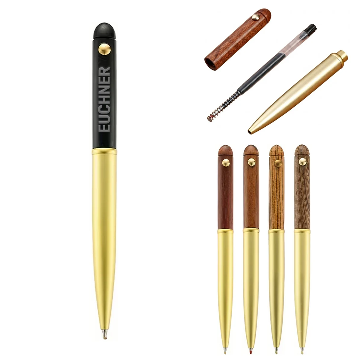 Wood and Brass Retractable Ballpoint Pen 1