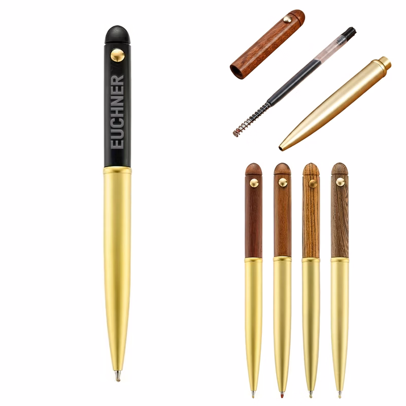 Wood and Brass Retractable Ballpoint Pen