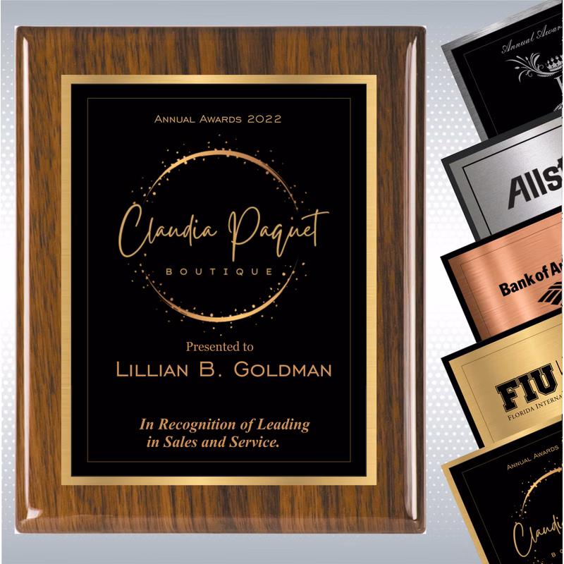 Walnut Piano Wood Plaque w/Choice of Double Engraved Plate