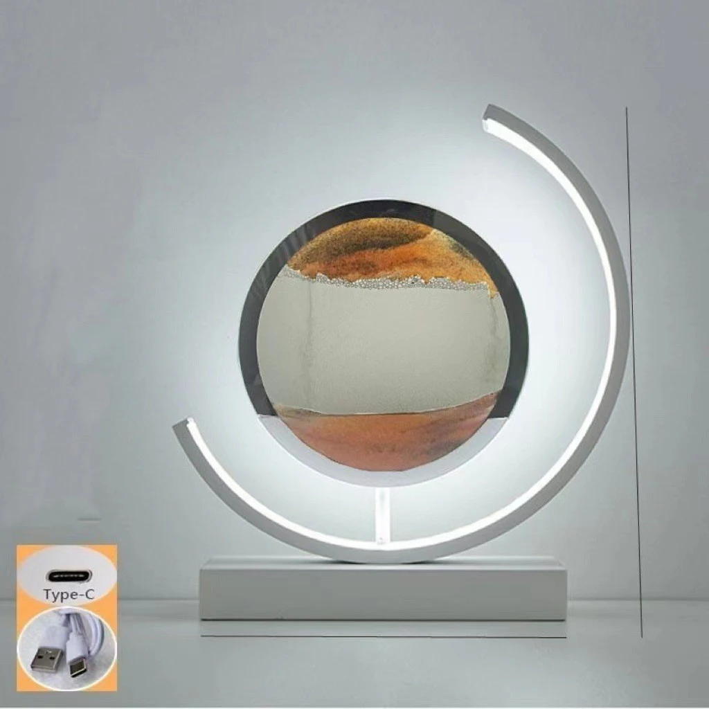 3D Hourglass Moving Sand Desk Lamp 3-Color Light 1