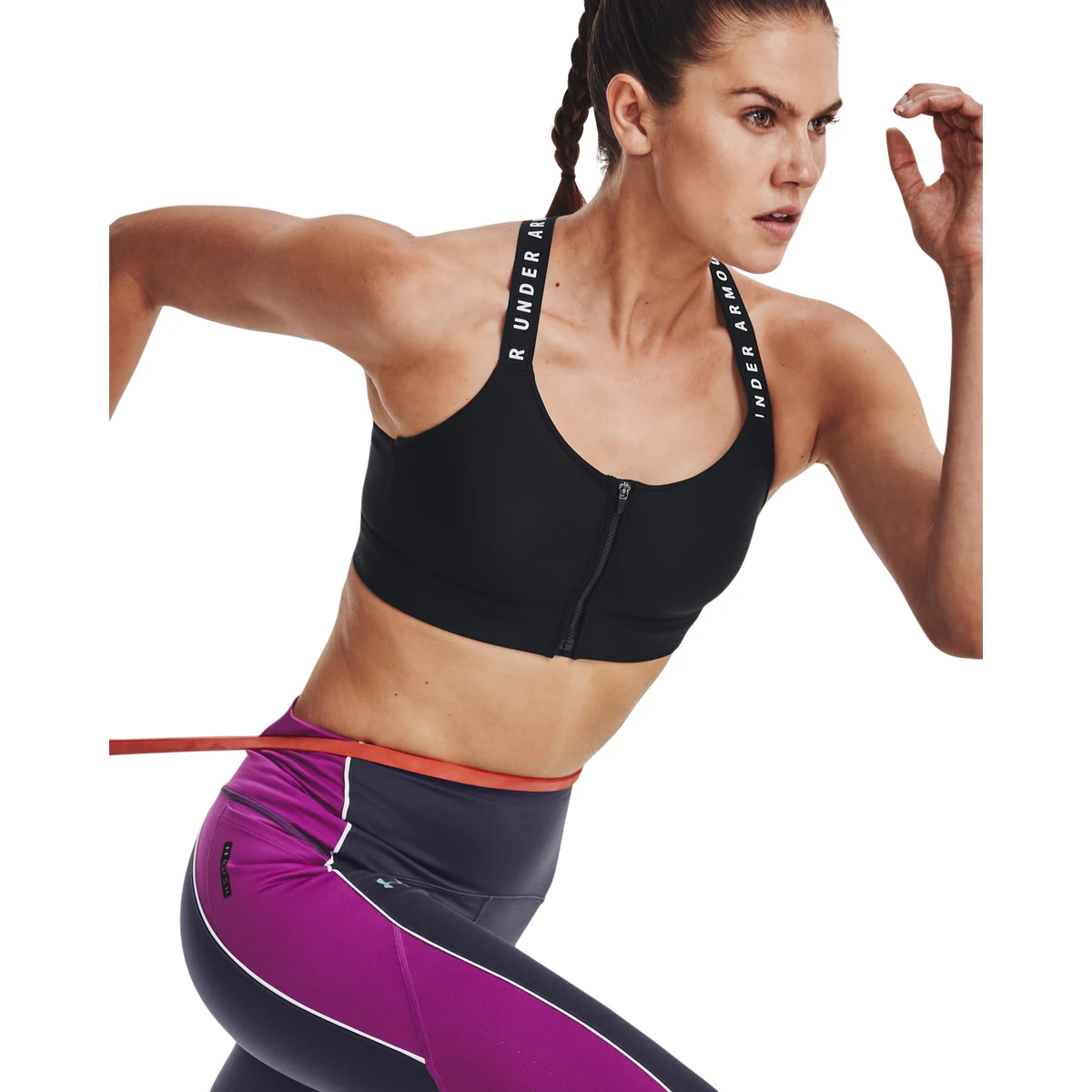 UA Infinity High Zip Women's Sports Bra, custom athletic wear with logo imprint 1