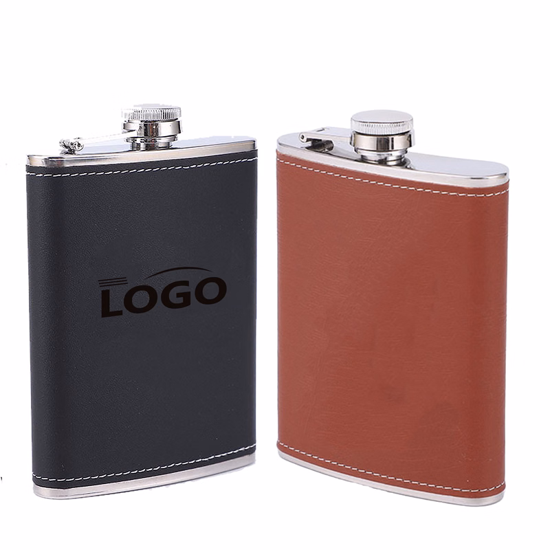 Steel Hip Flask with Eco Faux Leather Wrap Whiske Stainless