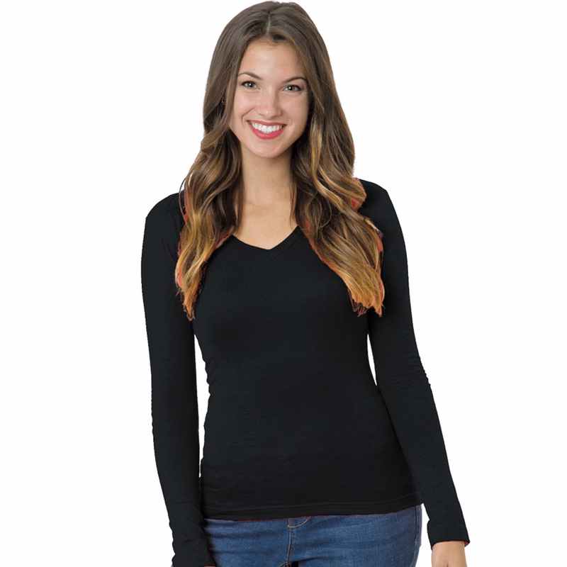 Women's USA-Made Deep V-Neck Long Sleeve T-Shirt - 3415
