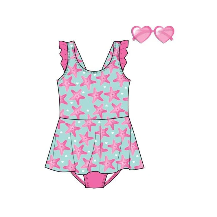 Girl One Piece Swimsuits with Sunglasses Size 12-24 Months 1