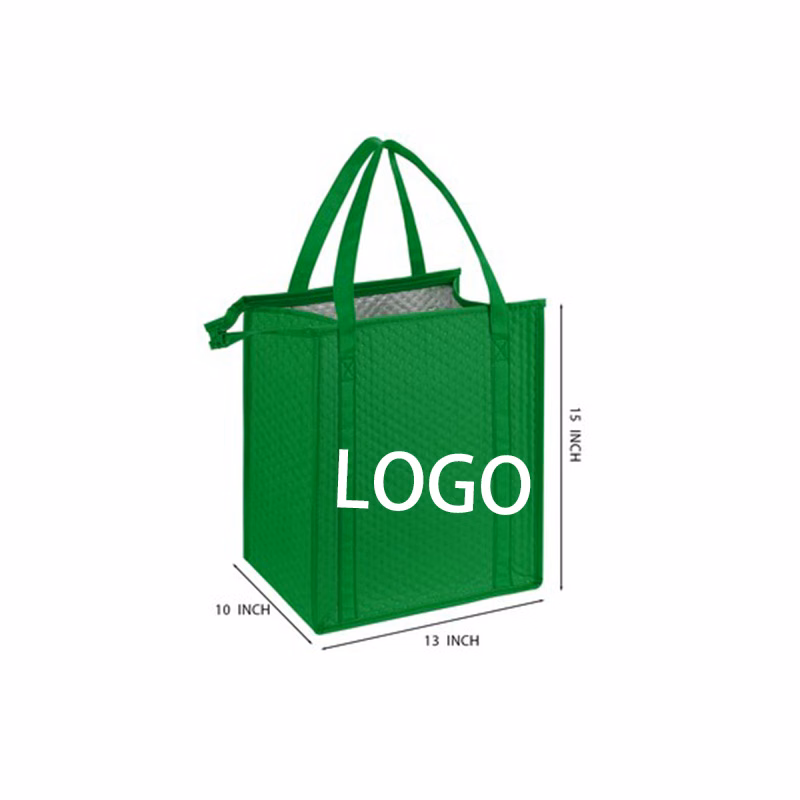 Green Insulated Non-Woven Tote Bag with Aluminum Foil Lining