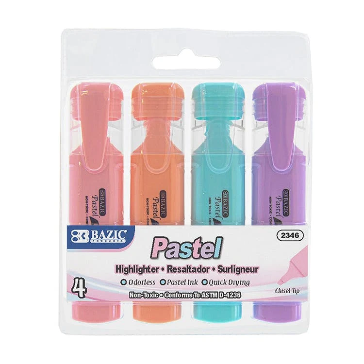 Pastel Highlighters - 4 Pack Chisel Tip 1