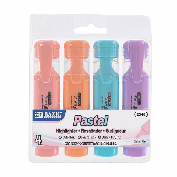 Pastel Highlighters - 4 Pack Chisel Tip