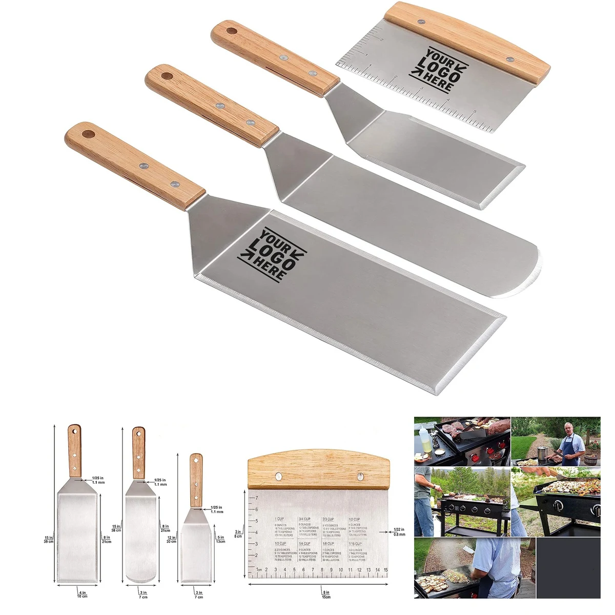 Teppaniyaki Spatulas Griddle Scraper Flat Spatula Pancake Flipper Hamburger Turner Metal Utensil Set 1