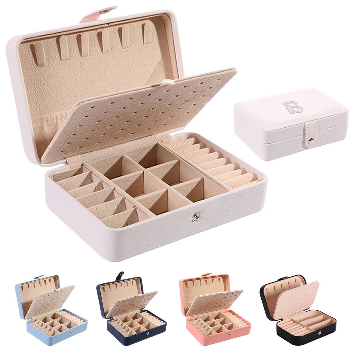 PU Leather Portable Dual-Layer Jewelry Box w/ Snap 1