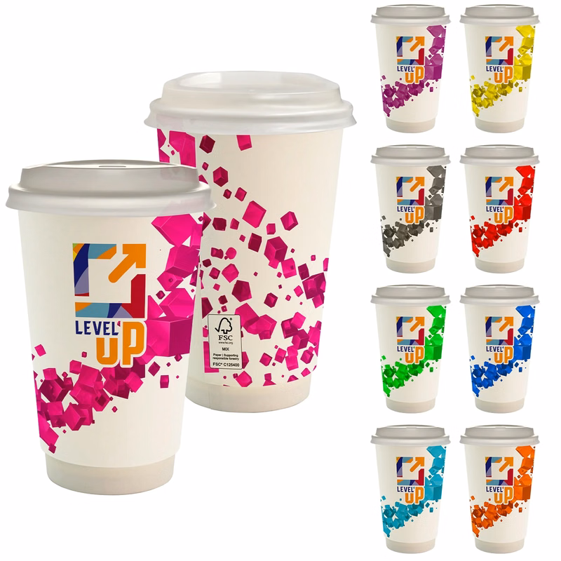 16 oz. Full Color Floating Cube Paper Cup With Lid