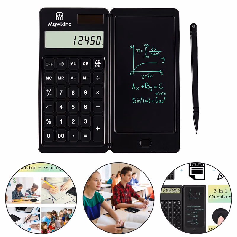 Solar Powered Student Calculator with Foldable Handwriting Pad