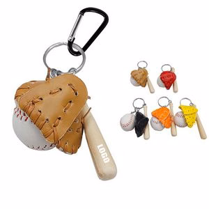 Baseball Keychain Set with Wooden Stick And Ball Design