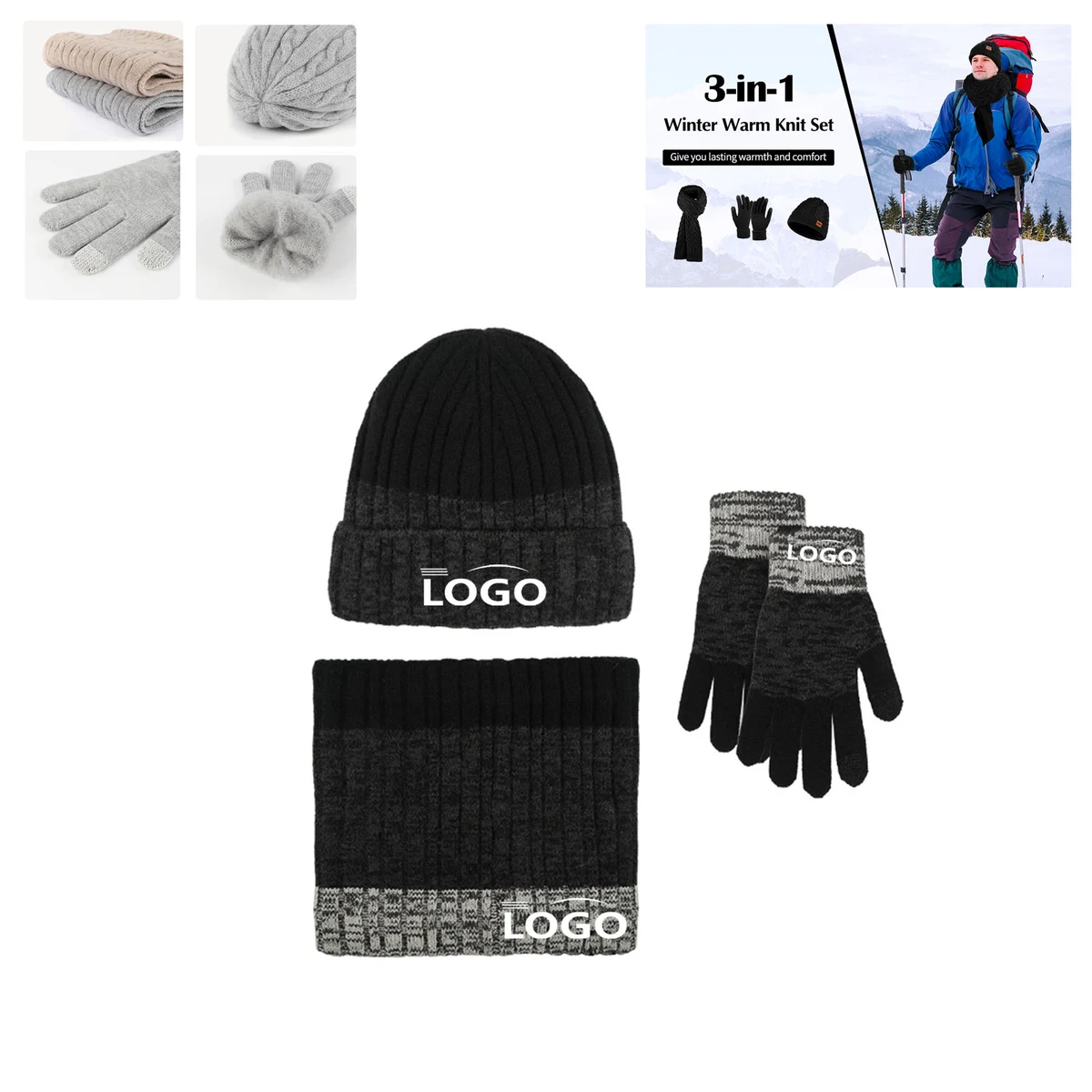 3 In 1 Winter Hat Scarf Gloves Set 1