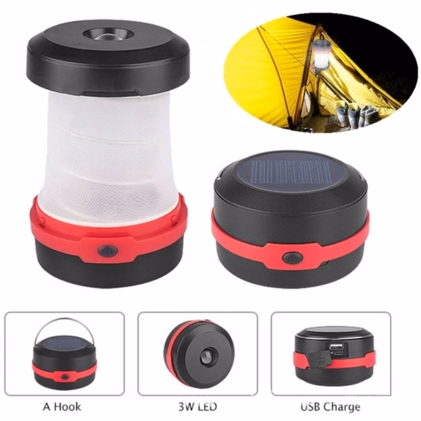 Retractable Solar Panel LED Camping Lamp