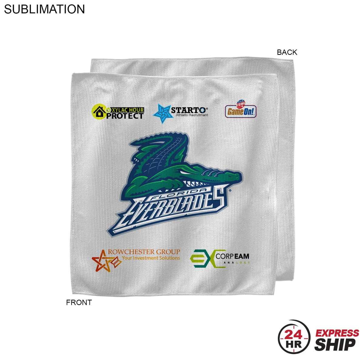 24 Hr Express - White Microfiber Dri-Lite Terry Sponsorship Rally Towel, 15x15, Sublimated 1
