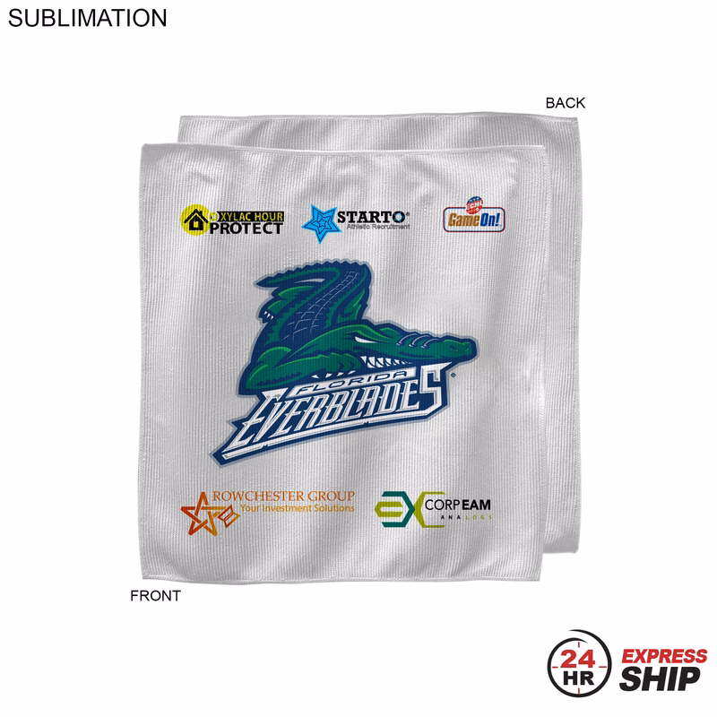 24 Hr Express - White Microfiber Dri-Lite Terry Sponsorship Rally Towel, 15x15, Sublimated
