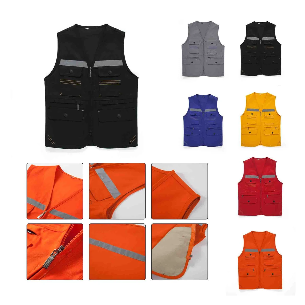 Multi Pocket Reflective Strip Safety Construction Vest 1