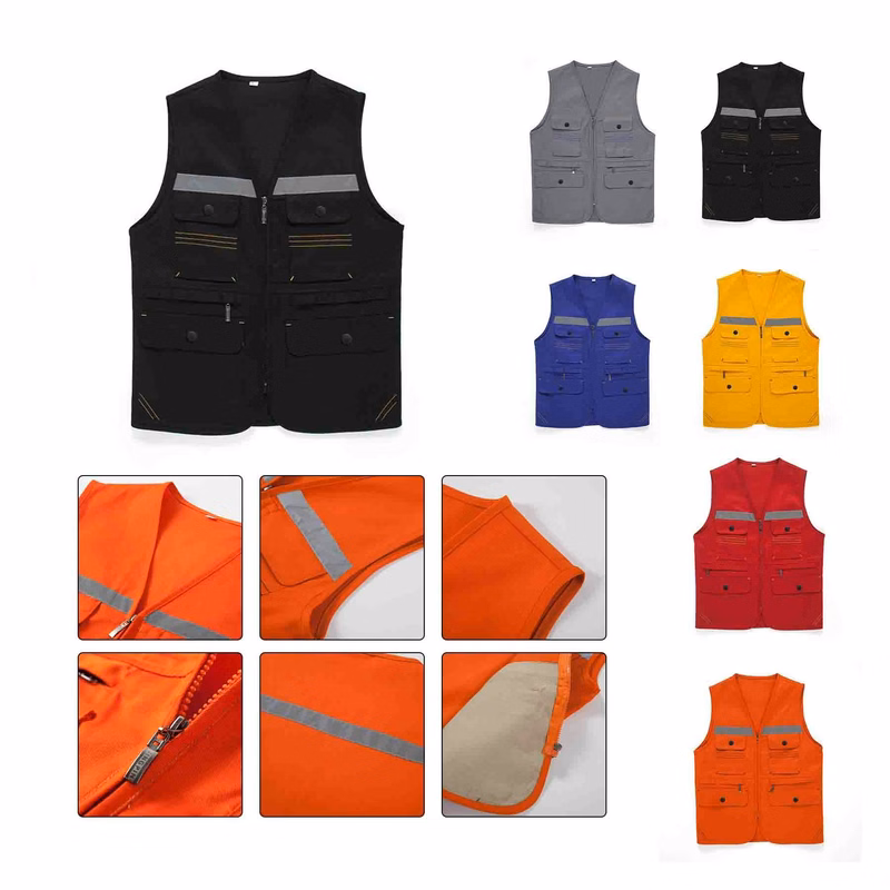 Multi Pocket Reflective Strip Safety Construction Vest