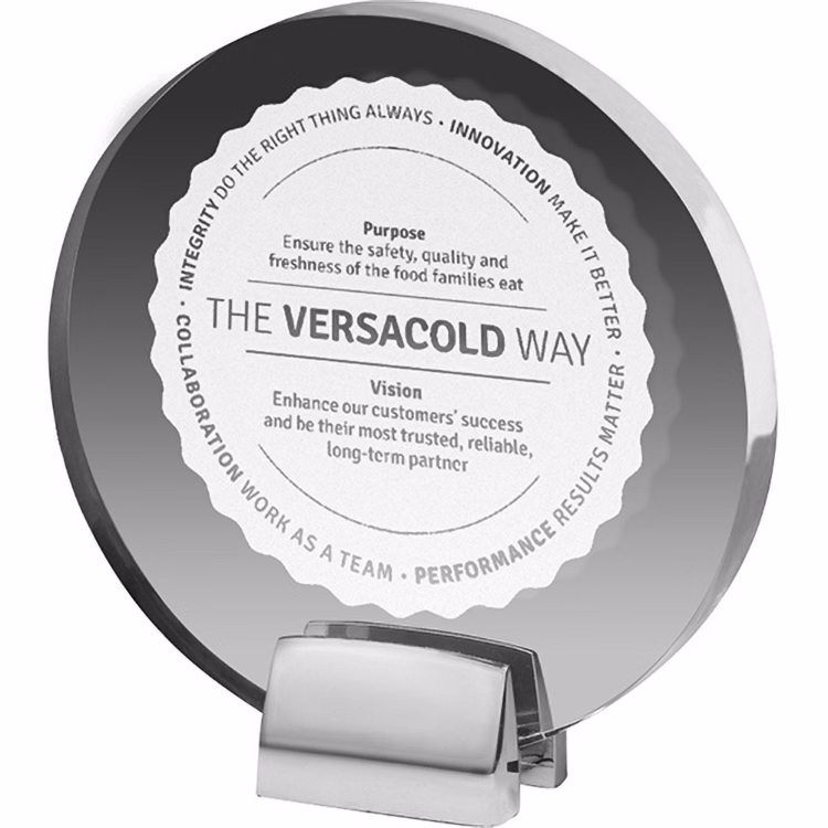 Chrome Base Clear Acrylic Round Award (6 1/2"x 3/4") Laser Engraved