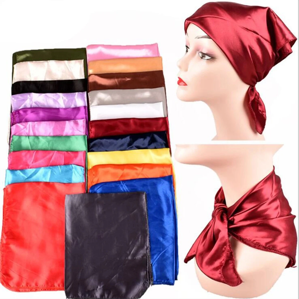 Square Satin Womens Neck Head Scarves 1