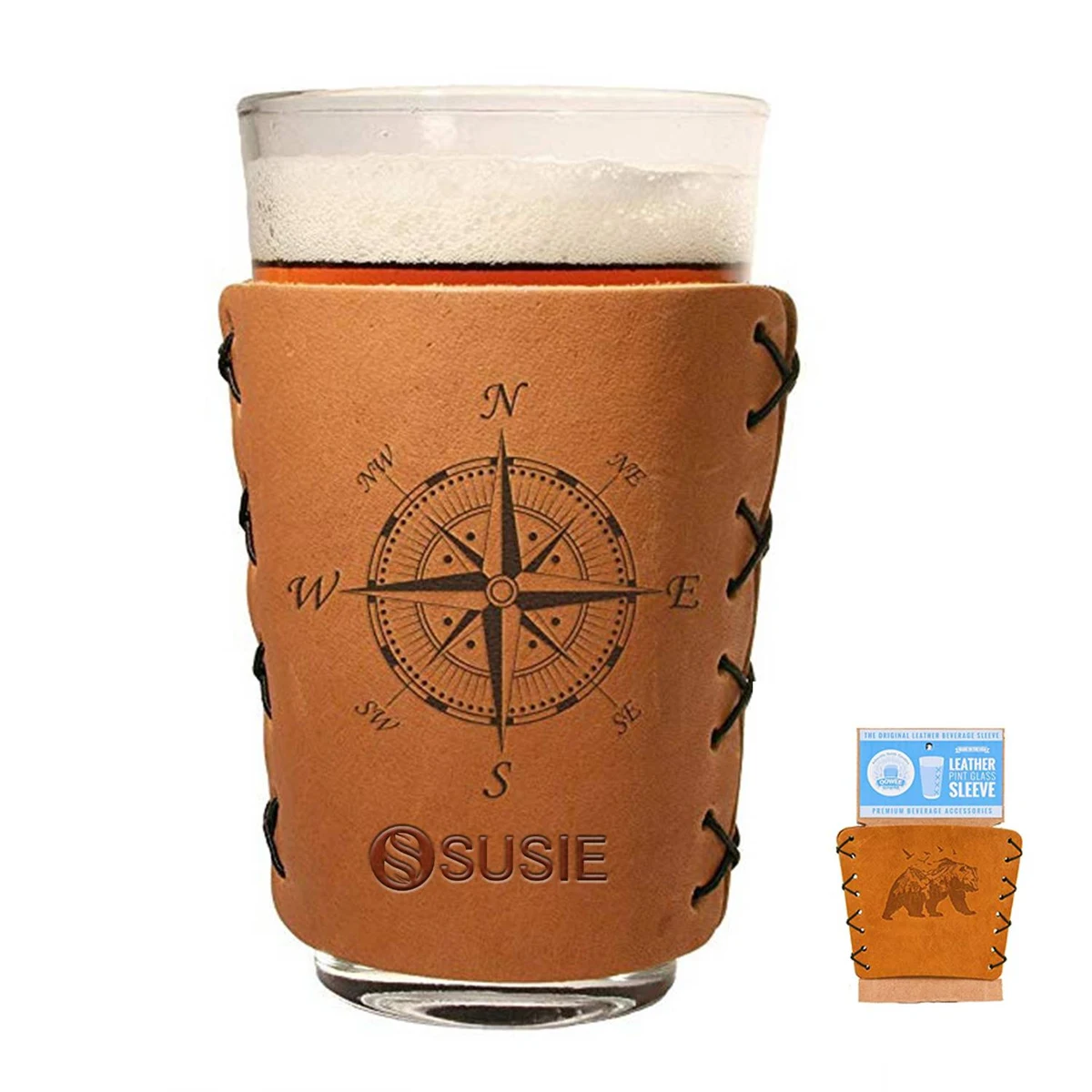 Full-Grain Leather Pint Glass Holder 1