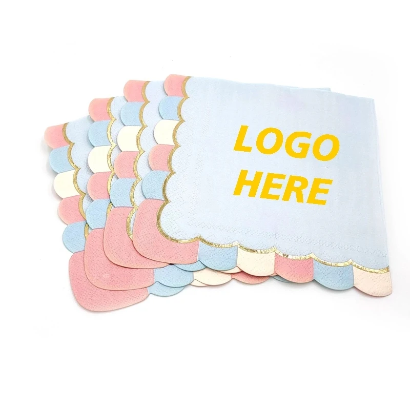 Custom Scalloped Gold Foil Disposable Paper Napkins 1