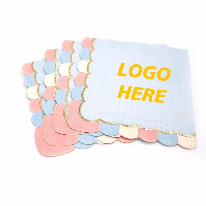 Custom Scalloped Gold Foil Disposable Paper Napkins