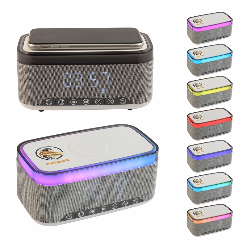 Sunset 20W Stereo Speaker with White Noise, Clock, Radio, and 15W Wireless Charger