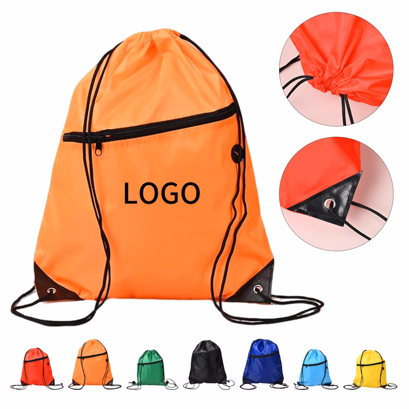 Nylon Drawstring Backpack With Front Compartment