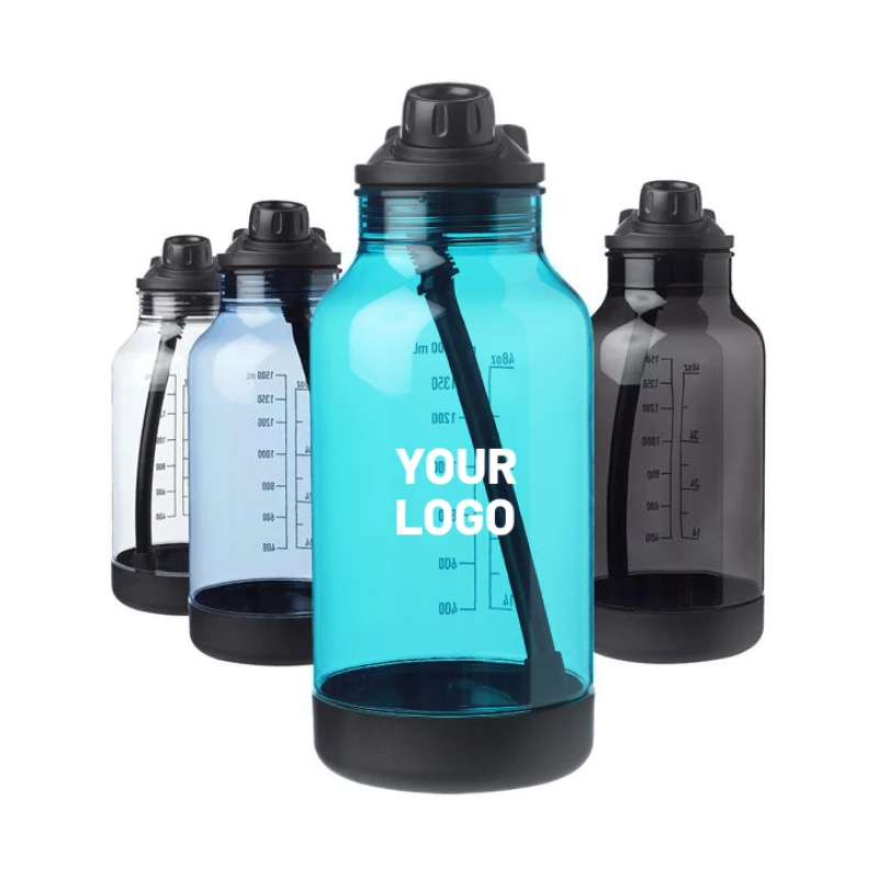 Sports Water Bottle with Straw & Capacity Marking, 64 oz. 1