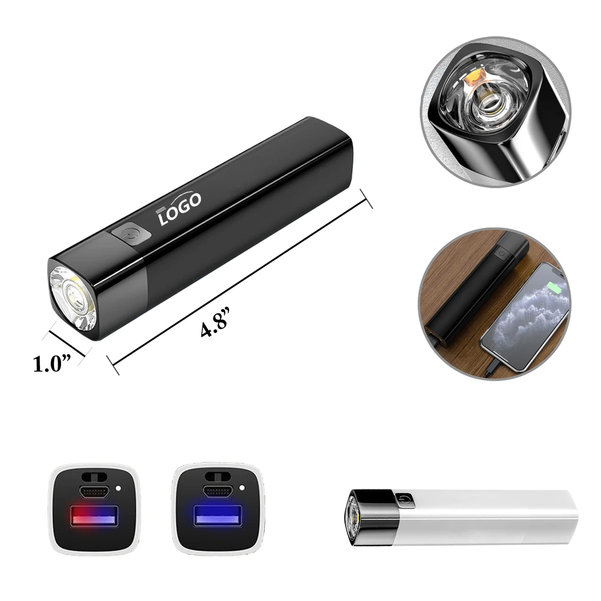 MOQ100 800mAh ABS Flashlight Power Bank 1