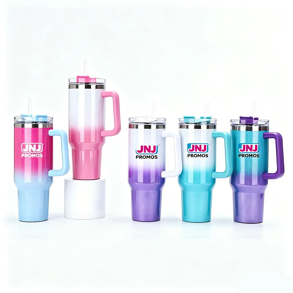 40oz Ombre Glitter Tumbler W/ Handle & Straw 1