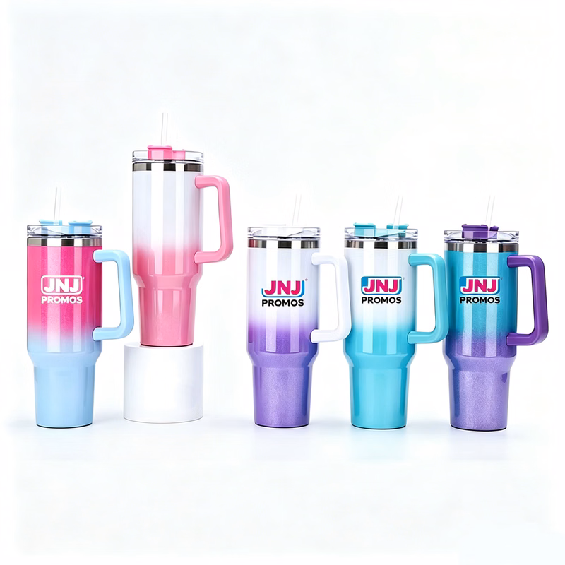 40oz Ombre Glitter Tumbler W/ Handle & Straw