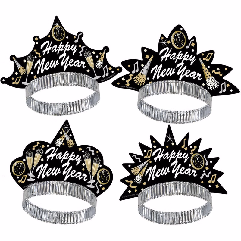 Happy New Year Tiaras - White Black Gold
