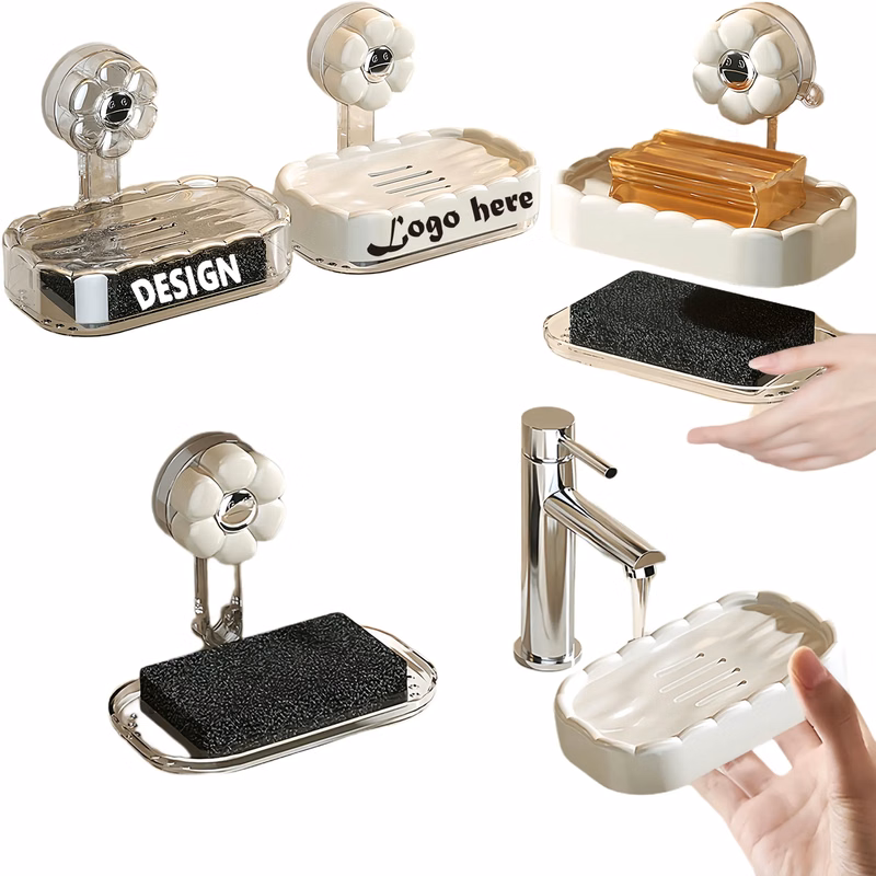 Strong Suction Double Layer Soap Dish Wall Mounted Bathroom