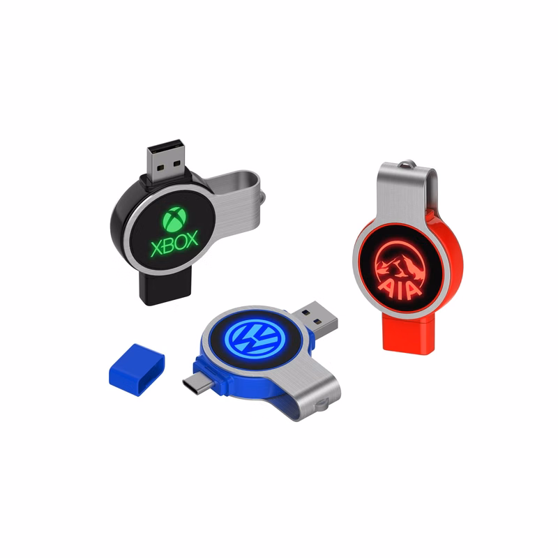 Dual Light Up Round Swivel Drive with OTG USB-C