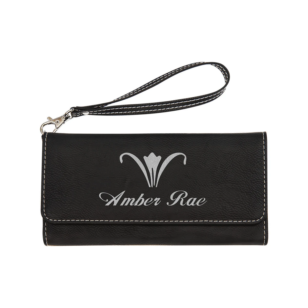 Black/Silver Leatherette Wallet with Strap 1