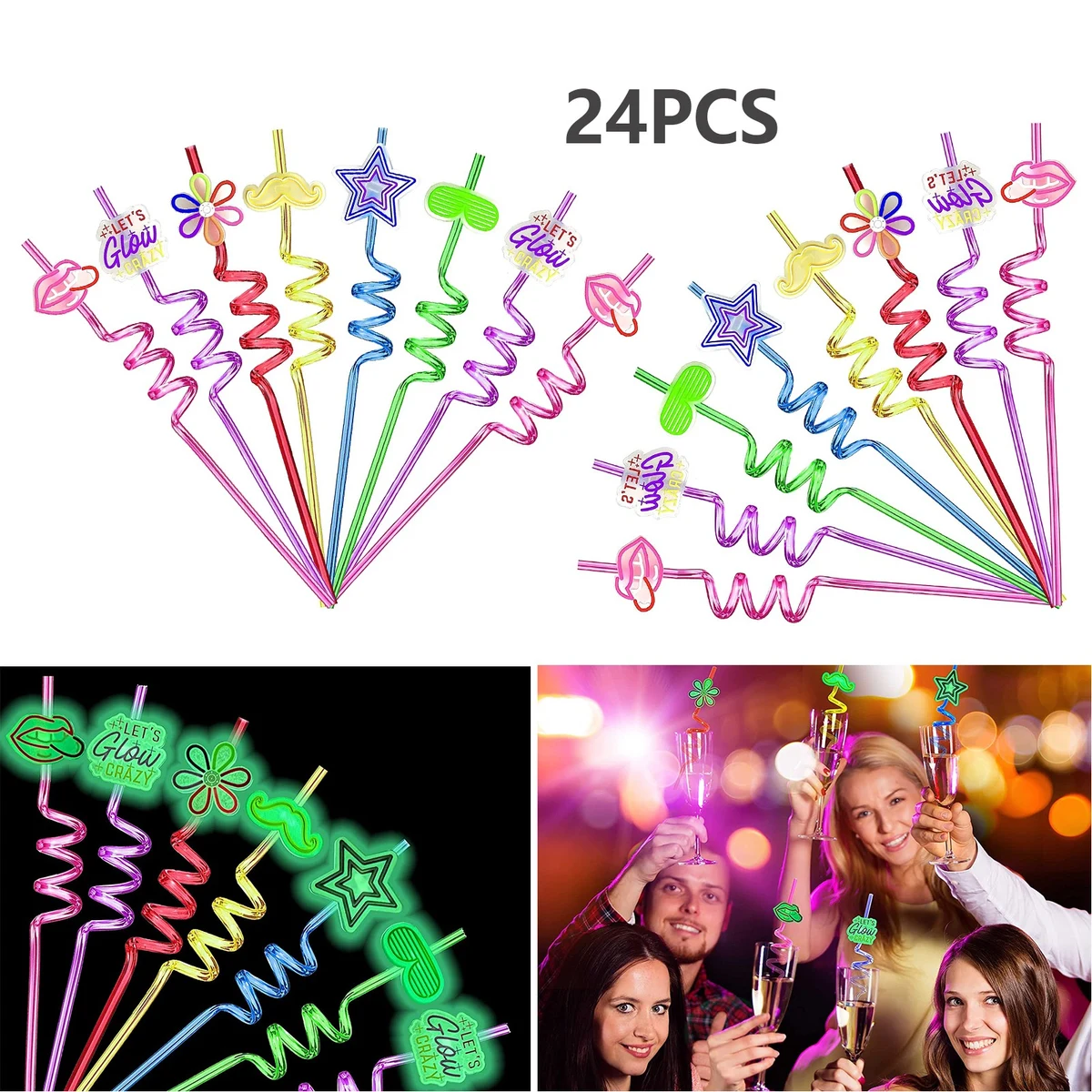 24 Piece Set Luminous Top Hat Straw 1