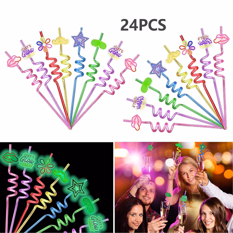 24 Piece Set Luminous Top Hat Straw