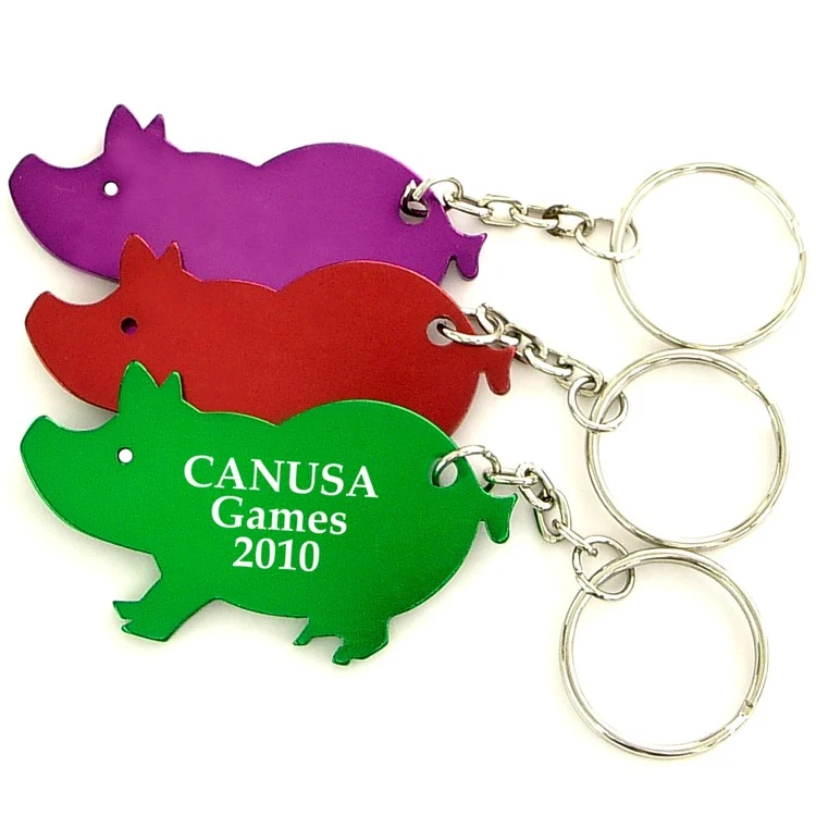 Pig shape bottle opener with key chain. 1