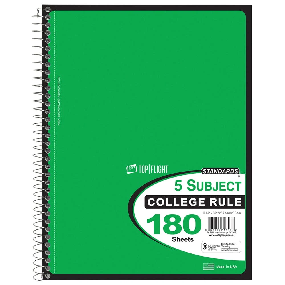5 Subject Spiral Notebooks - College Ruled 180 Sheets 5 Colors 1