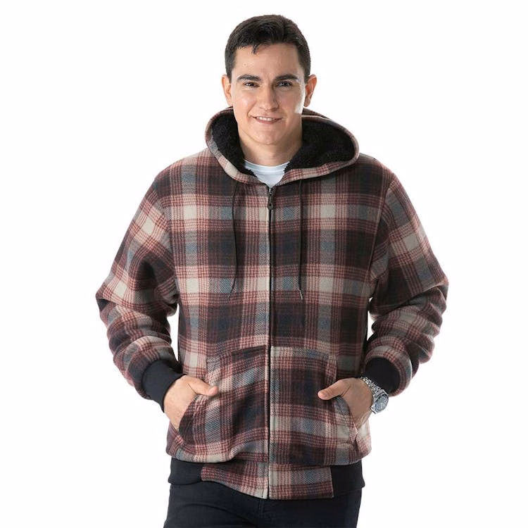 Plaid Sherpa Lined Full Zip Hoodies S-2XL