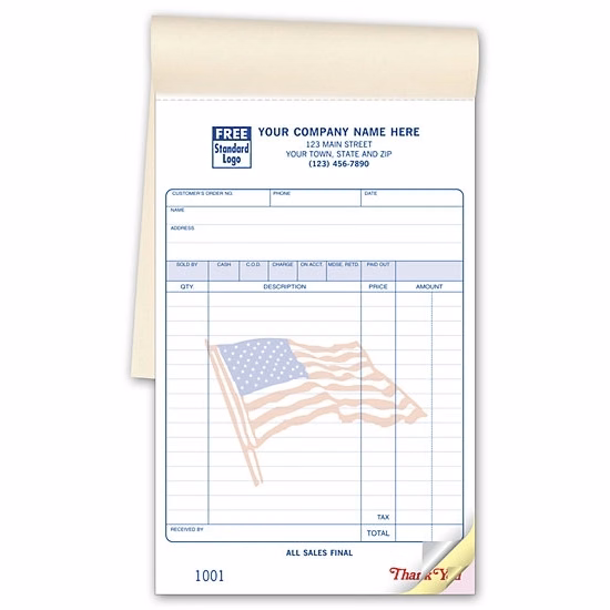 Sales Book, Large Patriotic With Special Wording