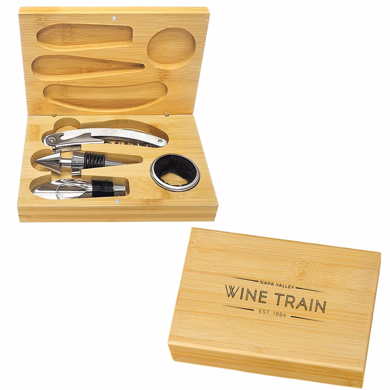 3-Piece Stainless Steel Wine Set in Bamboo Box