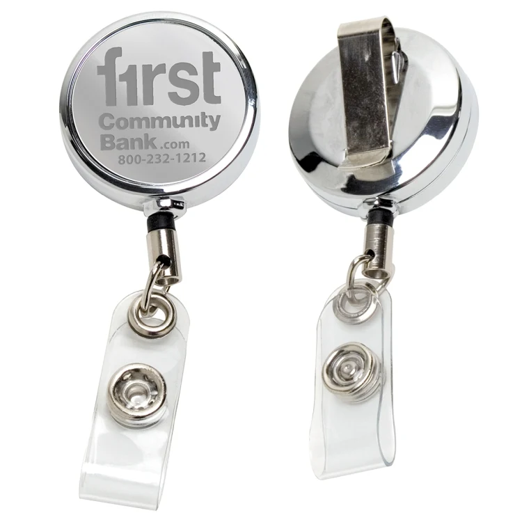30" Cord Chrome Solid Metal Retractable Badge Reel and Badge Holder with Laser Imprint Only 1