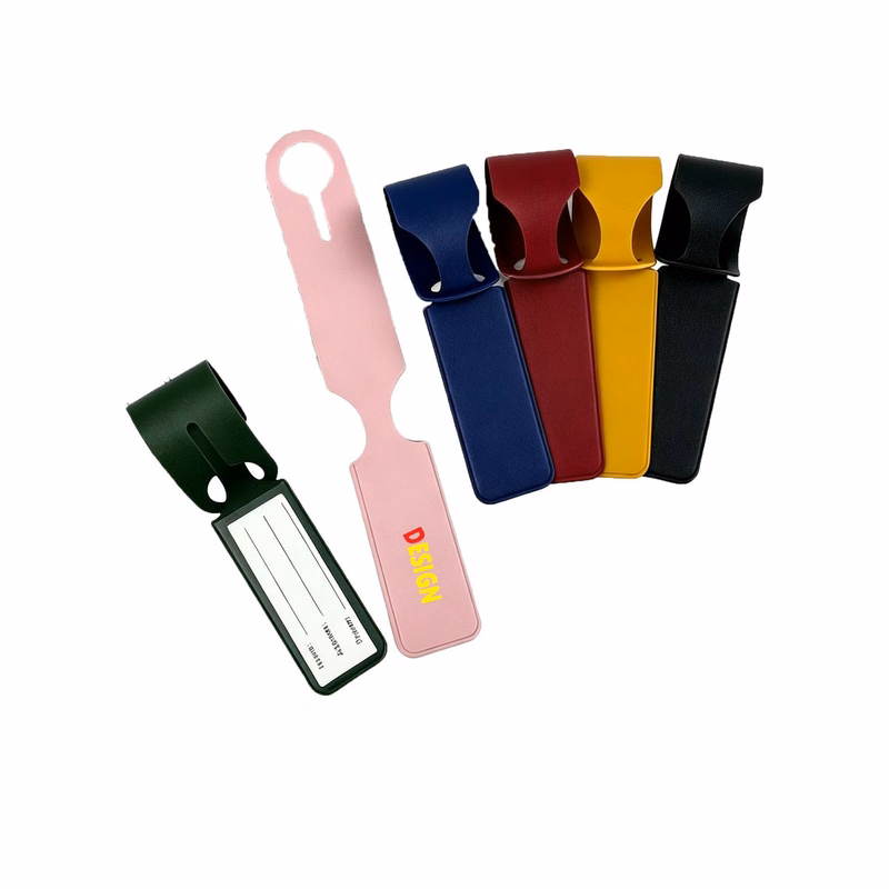 Custom Logo PU Leather Baggage Tag with Strap for Suitcases