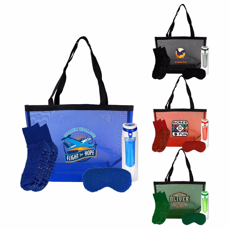 Mesh Fuzzy Tote Bag Set