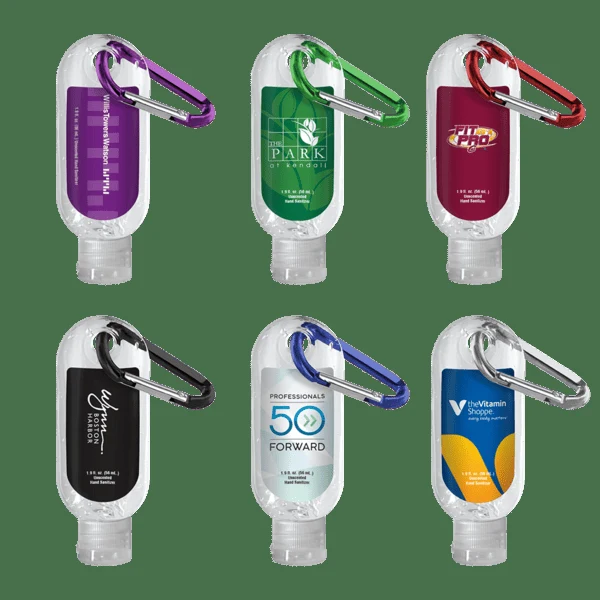 1.9 oz. Clear Sanitizer in Clear Bottle with Carabiner 1